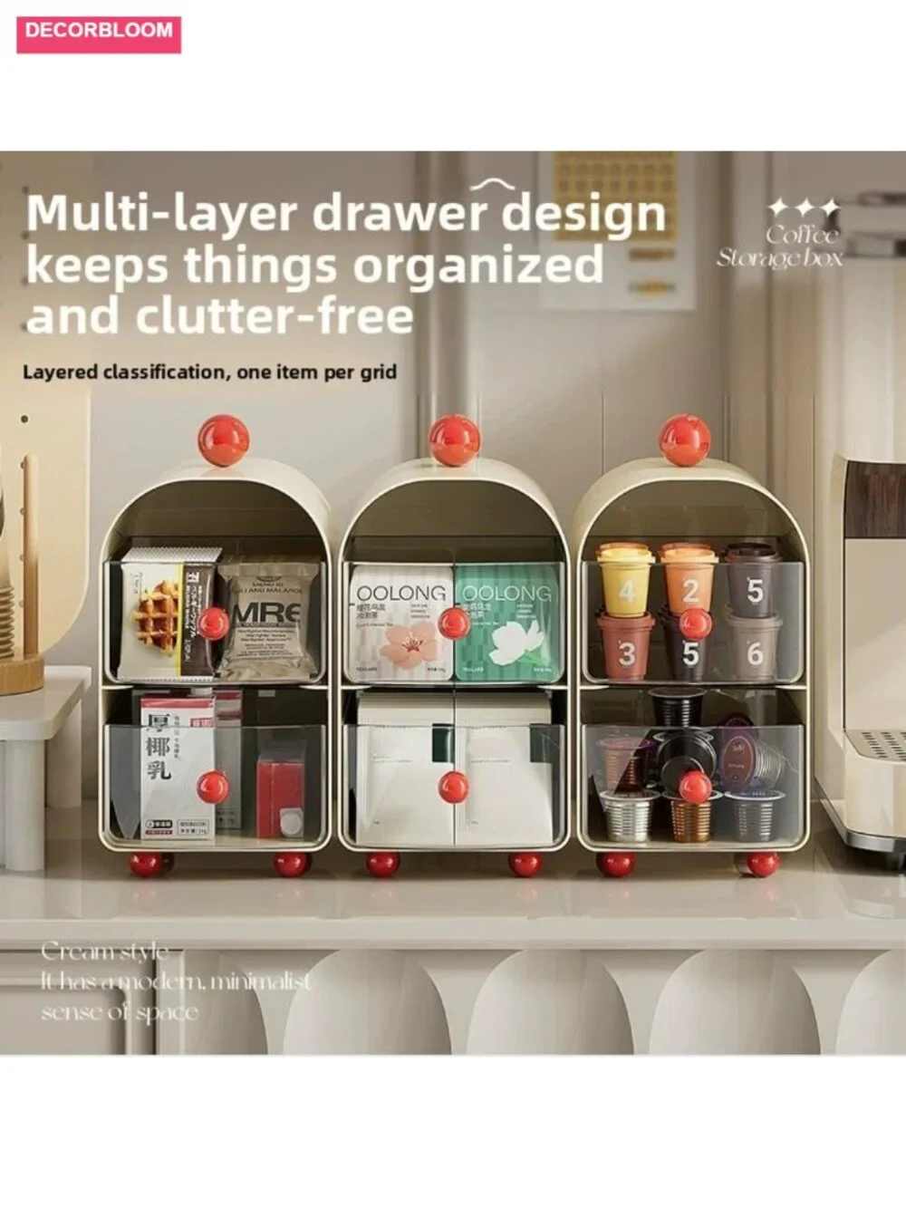 Acrylic Double-Layer Tea Bag Storage Box with Drawers, Kitchen Pantry Organizer